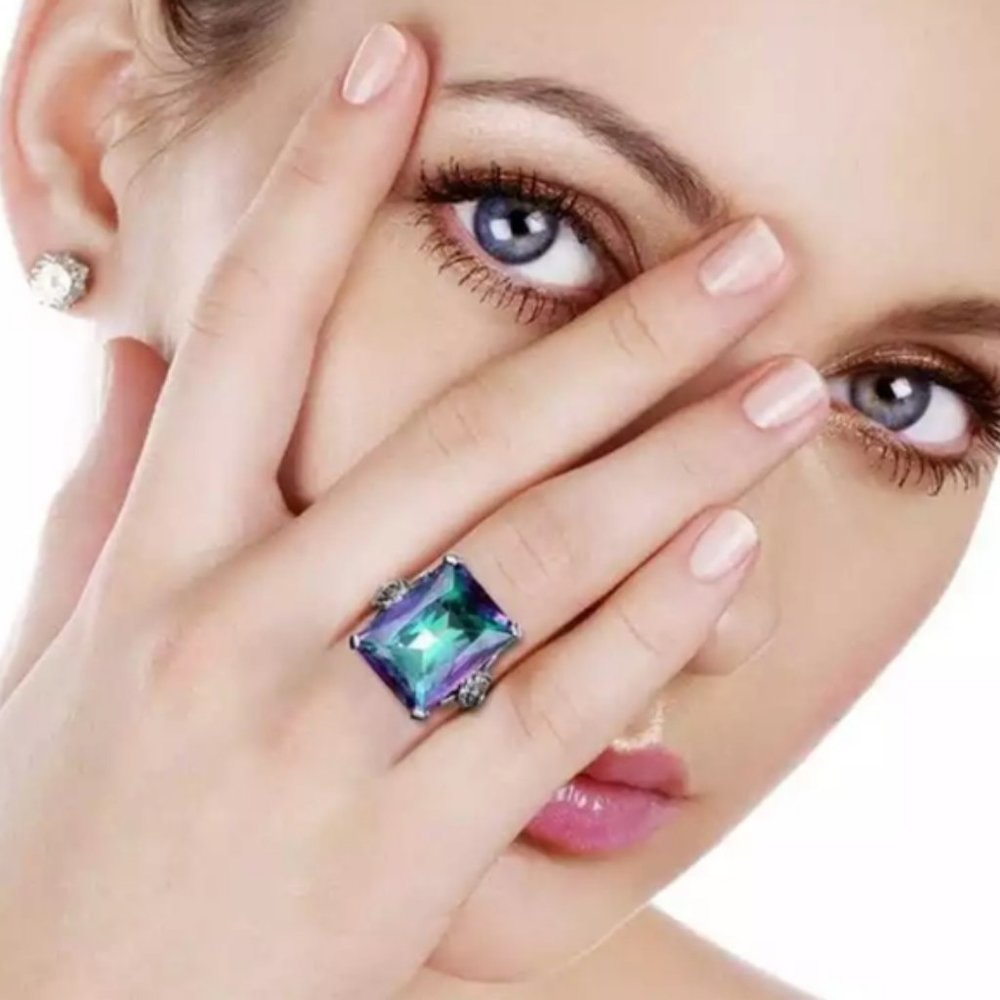 *Huge Magical Mystic Topaz Sterling Silver Ring - Picture 3 of 4
